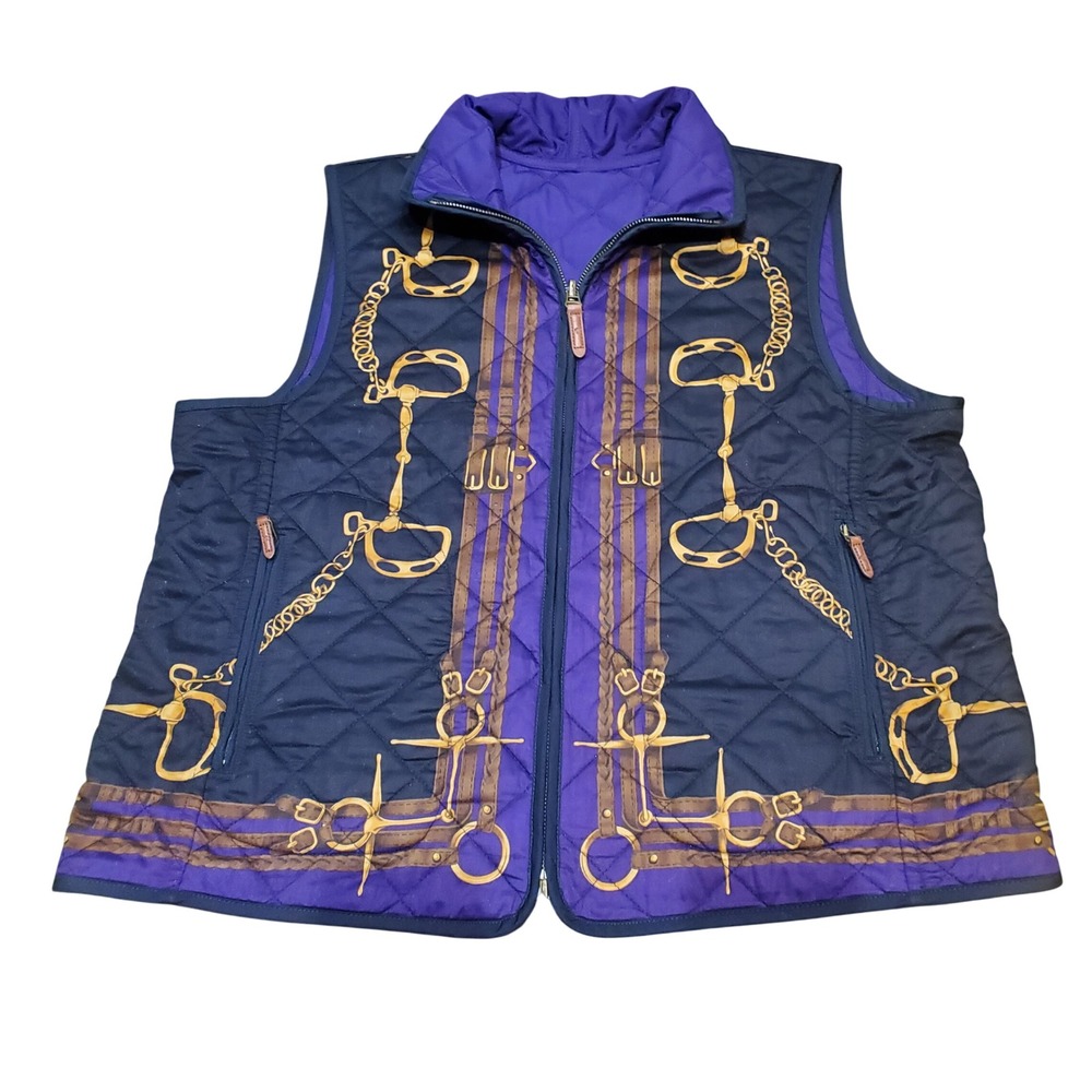 Lauren Ralph Lauren equestrian blacks & Purple Quilted Vest with Gold Chain